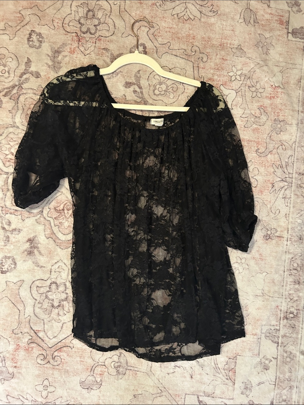 Love Culture Black Sheer Lace Peasant Top